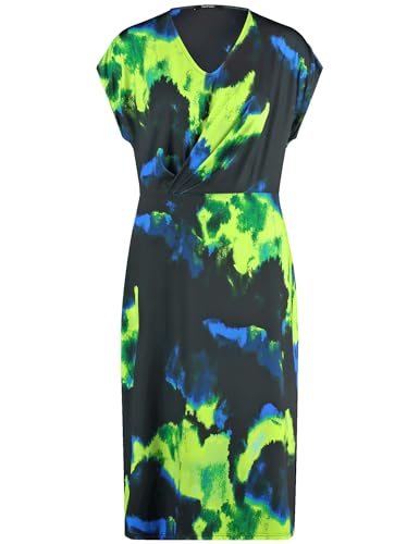 Taifun Damen Shirtkleid mit Raffung in der Taille Kurzarm, überschnittene Schultern Gemustert kniebedeckend Schwarz Gemustert 42 von Taifun