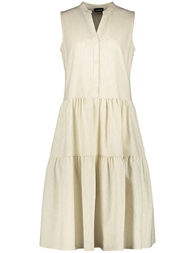 Taifun Damen Sommerkleid aus Baumwoll-Leinen-Mix ärmellos gestreift knieumspielend Light Creme Gemustert 38 von Taifun