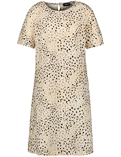 Taifun Damen Sommerkleid aus Leinen-Mix Kurzarm Gemustert, gepunktet knieumspielend, kurz Light Creme Gemustert 42 von Taifun