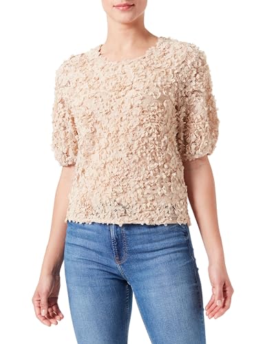 Taifun Damen Spitzenshirt mit Blüten-Dekor Puffärmel, halber Arm unifarben Warm Sand 38 von Taifun