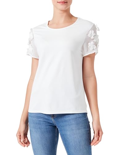 Taifun Damen T-Shirt mit Blüten-Dekor Kurzarm unifarben Offwhite 38 von Taifun