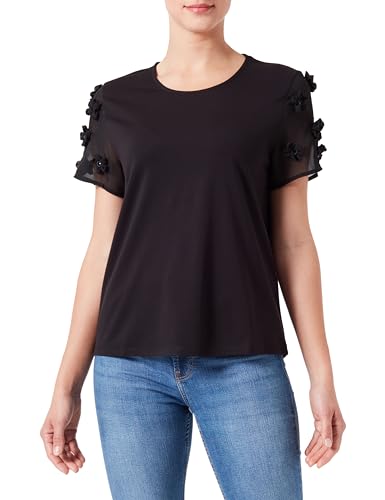 Taifun Damen T-Shirt mit Blüten-Dekor Kurzarm unifarben Schwarz 40 von Taifun