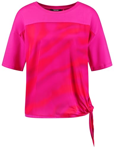 Taifun Damen T-Shirt mit Knoten-Detail Kurzarm, überschnittene Schultern Animal-Print, Gemustert Magenta Gemustert 42 von Taifun