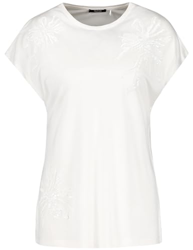 Taifun Damen T-Shirt mit Pailletten-Dekor Kurzarm, überschnittene Schultern unifarben Offwhite 48 von Taifun