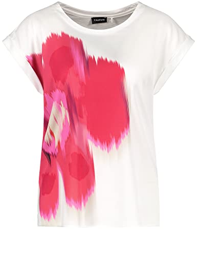 Taifun Damen T-Shirt mit Satin-Front Kurzarm, mit Ärmelaufschlag Frontprint Offwhite Gemustert 36 von Taifun