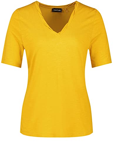 Taifun Damen T-Shirt mit V-Ausschnitt Kurzarm unifarben Golden Cumin 36 von Taifun