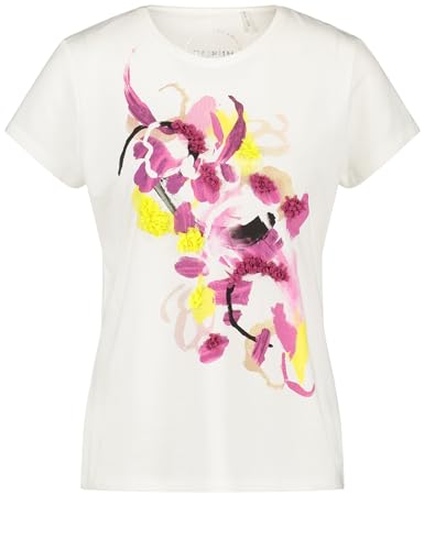 Taifun Damen T-Shirt mit verziertem Frontprint Kurzarm floral, Frontprint Offwhite Gemustert 44 von Taifun