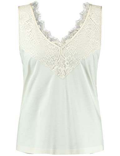 Taifun Damen Top mit Spitze ärmellos unifarben Light Creme 46 von Taifun