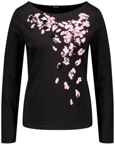 Taifun Damen Verziertes Langarmshirt aus Bio-Baumwolle Langarm Frontprint Schwarz Gemustert 36 von Taifun