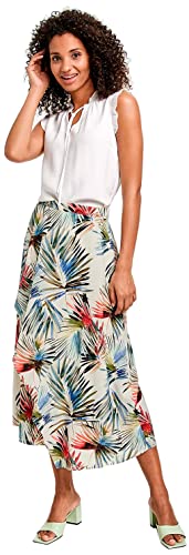 Taifun Damen Wickelrock mit Buntem Palmenblätter-Print Rock lang weit Rock floral, Gemustert wadenlang Offwhite Gemustert 38 von Taifun