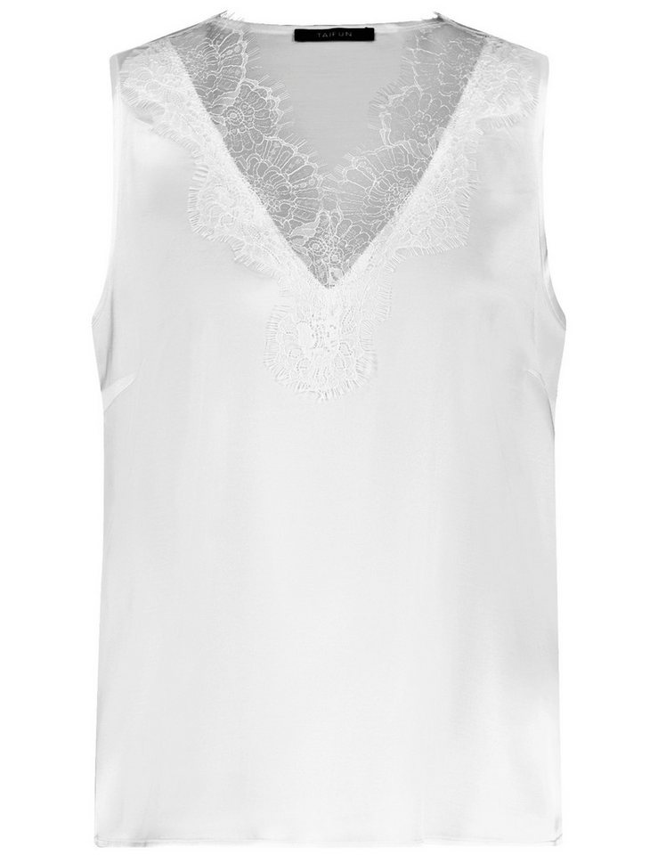 Taifun Spitzentop – Ärmelloses Satintop mit V-Ausschnitt - Spitzendetail von Taifun