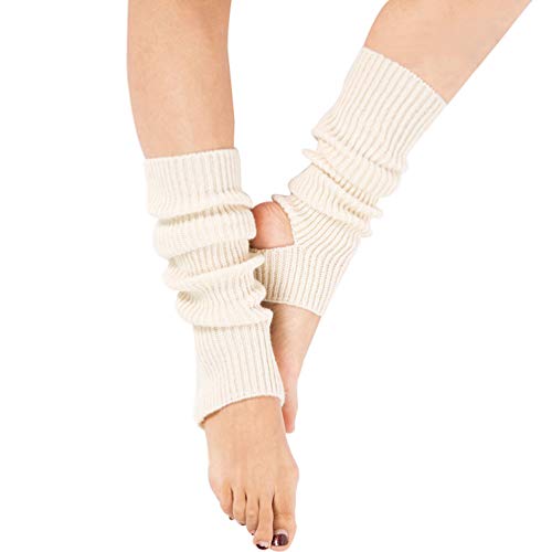 Taigood Damen Mädchen Ballettstulpen mit Fersenloch Beinwärmer Ballett Stulpen Legwarmer Armstulpen ca. 43 cm 80er Jahre 1980er Jahre Beige One size von Taigood