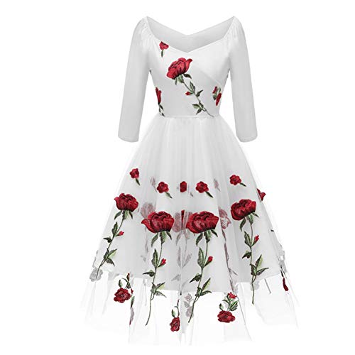 Taigood Damen Vintage Rose bestickte Kleid der 1950er Jahre V-Ausschnitt Spitze Abendgesellschaft Cocktailkleider White-2 XXL von Taigood