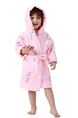 Taigood Kinder Bademantel Jungen Mädchen Hoodie Roben Kleinkind weichen Pyjamas Nachtwäsche- Gr. 3-4 Jahre, Lange Ohren Kaninchen von Taigood