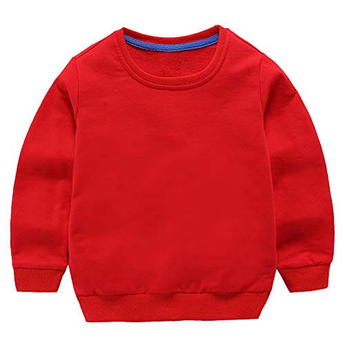 Taigood Kinder Pullover für Jungen Baumwolle Sweatshirt Langarm T Shirts Pullover Herbst Winter Alter 1-7 Jahre Rot 100cm/2-3Jahre von Taigood