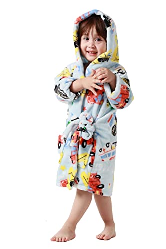 Taigood Kinder Bademantel Jungen Mädchen Hoodie Roben Kleinkind weichen Pyjamas Nachtwäsche- Gr. 3-4 Jahre, Regenbogen Autos von Taigood