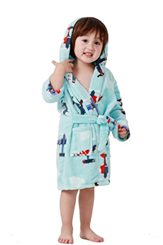 Taigood Kinder Bademantel Jungen Mädchen Hoodie Roben Kleinkind weichen Pyjamas Nachtwäsche- Gr. 2-3 Jahre, Blaue Ebene von Taigood