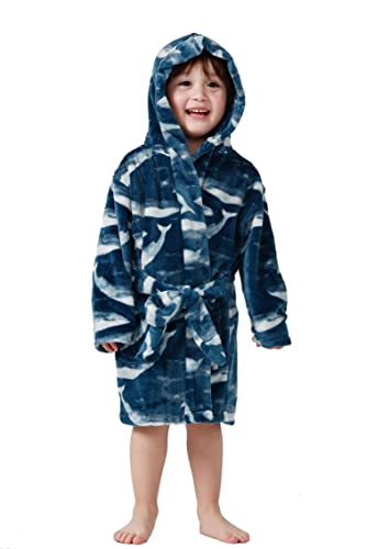 Taigood Kinder Bademantel Jungen Mädchen Hoodie Roben Kleinkind weichen Pyjamas Nachtwäsche- Gr. 4-5 Jahre, Ozean Wal von Taigood