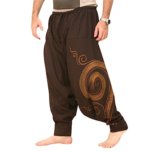 Taigood Männer Pluderhosen Bequeme elastische Taillenhosen Fashion Solid Color Casual Yoga Hippies Hosen Brown Größe S von Taigood