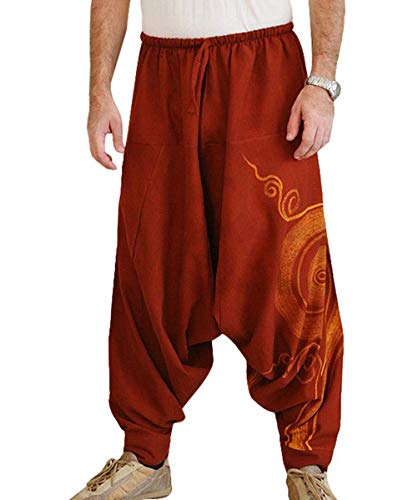 Taigood Männer Pluderhosen Bequeme elastische Taillenhosen Fashion Solid Color Casual Yoga Hippies Hosen Rot Größe XL von Taigood