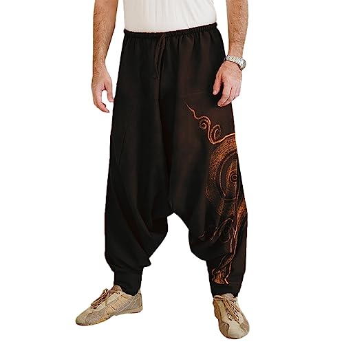 Taigood Männer Pluderhosen Bequeme elastische Taillenhosen Fashion Solid Color Casual Yoga Hippies Hosen Schwarz Größe XL von Taigood