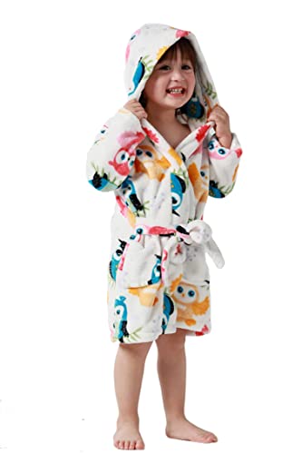 Taigood Kinder Bademantel Jungen Mädchen Hoodie Roben Kleinkind weichen Pyjamas Nachtwäsche- Gr. 5-6 Jahre, Schöne Eule von Taigood