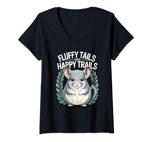 Damen Flauschige Schwänze und fröhliche naturliebende Chinchilla T-Shirt mit V-Ausschnitt von TailTrails