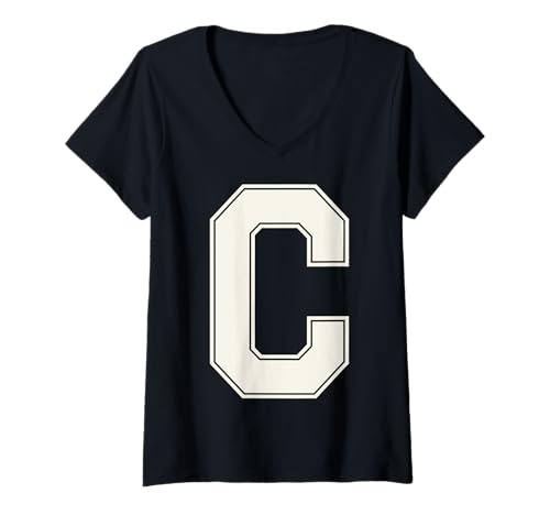 Damen Collegiate Buchstabe C Monogramm Varsity Block Initiale Alphabet T-Shirt mit V-Ausschnitt von Tailgate Tees