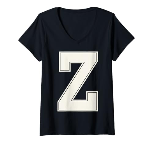 Damen Collegiate Letter Z Monogramm Varsity Block Initial Alphabet T-Shirt mit V-Ausschnitt von Varsity Block Style Letters and Numbers