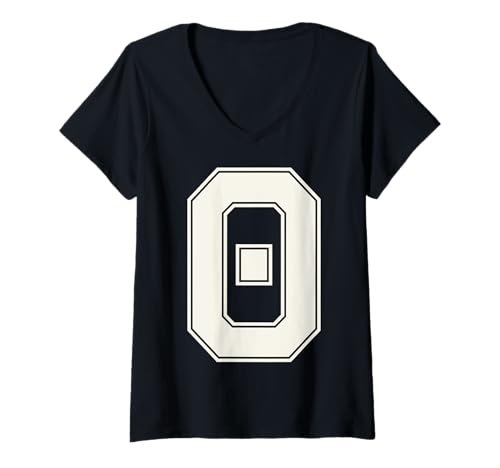 Damen Collegiate Number 0 Monogramm Varsity Block Style Numeral T-Shirt mit V-Ausschnitt von Tailgate Tees