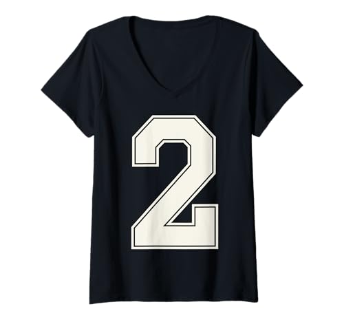 Damen Collegiate Number 2 Monogramm Varsity Block Style Numeral T-Shirt mit V-Ausschnitt von Tailgate Tees