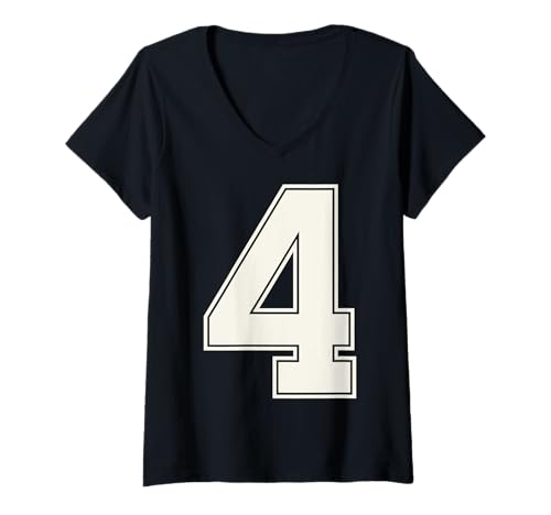 Damen Collegiate Number 4 Monogramm Varsity Block Style Numeral T-Shirt mit V-Ausschnitt von Tailgate Tees