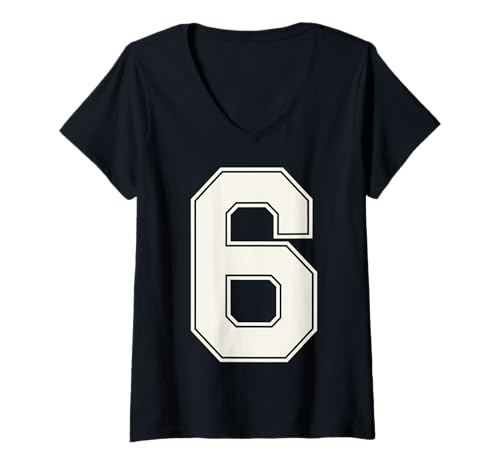 Damen Collegiate Number 6 Monogramm Varsity Block Style Numeral T-Shirt mit V-Ausschnitt von Tailgate Tees