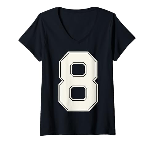 Damen Collegiate Number 8 Monogramm Varsity Block Style Numeral T-Shirt mit V-Ausschnitt von Tailgate Tees