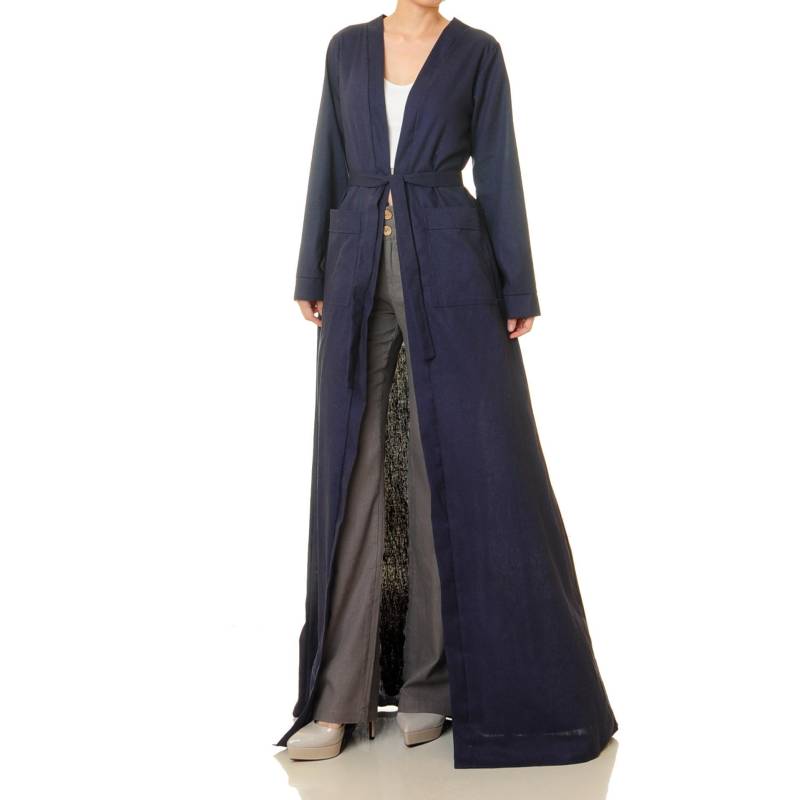40% Abstand Navy Leinen Baumwolle Kimono Robe Open-Front Duster Mit Taschen von Tailored2Modesty