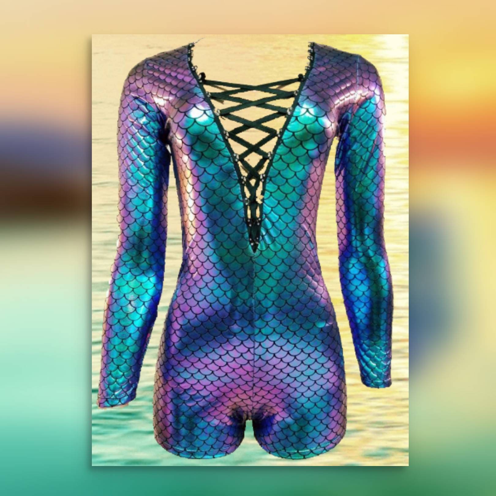 Meerjungfrau Kurze Bodysuit Mit Strass Schnürung Vorne/Unsichtbarer Reißverschluss Rücken Volle Hose Leotard Verfügbar Meerjungfrau Kurze Bodysuit Mit Strass Schnürung Vorne/Unsichtbarer Reißverschluss Rücken Volle Hose Leotard Verfügbar von TailzMermaidGear