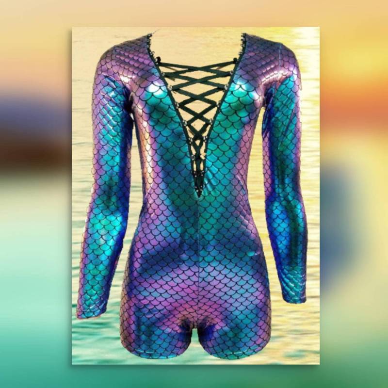 Meerjungfrau Kurze Bodysuit Mit Strass Schnürung Vorne/Unsichtbarer Reißverschluss Rücken Volle Hose Leotard Verfügbar Meerjungfrau Kurze Bodysuit Mit Strass Schnürung Vorne/Unsichtbarer Reißverschluss Rücken Volle Hose Leotard Verfügbar von TailzMermaidGear