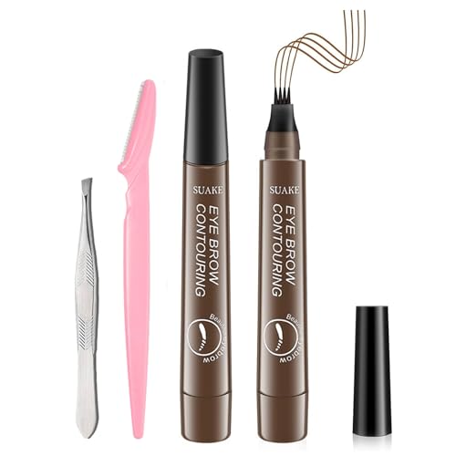 TaimeiMao 2 Stück Wasserfester Augenbrauenstift, Flüssiger Brauenstift, Microblading mit Vier Gabelspitzen, Wischfest, Langanhaltend, Dunkelbraun von TaimeiMao