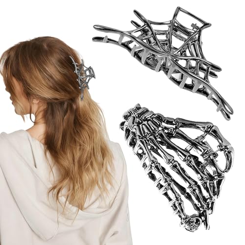 2 Stück Halloween Haarklammer, Mode Metall Haarklammer, Spinnennetz Haarklammern, Schädelklaue Haarspange, Rutschfeste Claw Clip, für Frauen Mädchen, Halloween von TaimeiMao
