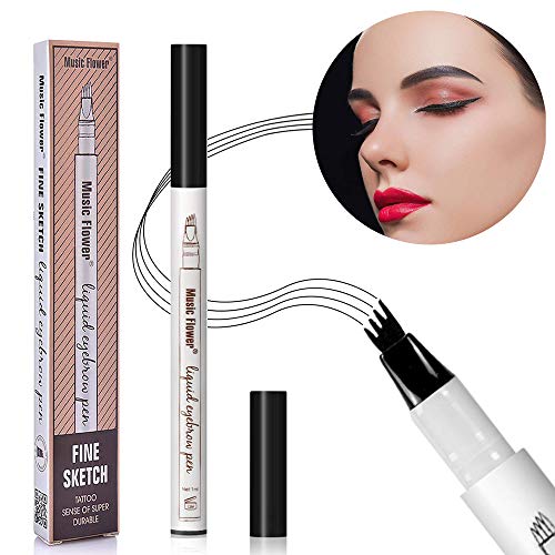 Brauenstift Wasserfest - Professioneller Make-up-Augenbrauenstift Mit Vier Gabelspitzen Microblading, Wischfest Langanhaltend - Schwarz-4# von TaimeiMao
