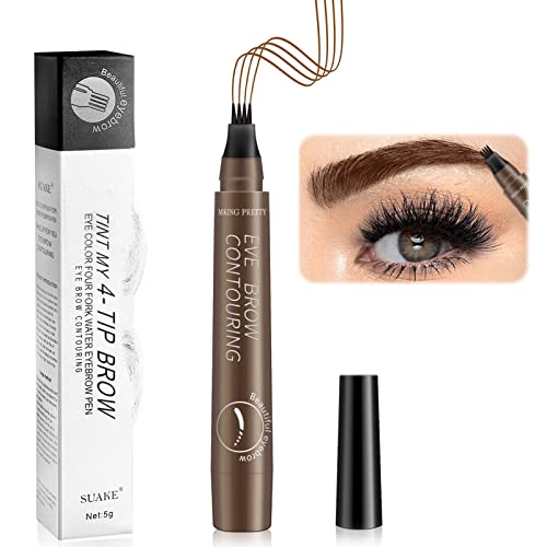 Brauenstift Wasserfest Flüssiger Augenbrauenstift mit Vier Gabelspitzen Microblading Wischfest Langanhaltender Augenbrauenstift - Dunkelbraun von TaimeiMao