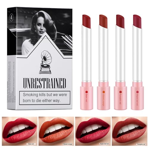 Lipgloss Set,4 PCS Matter Zigarettenlippenstift Lipgloss,Little Smoke Tube Lipstick,Lipstick set,Hochpigmentierter Samt,langanhaltende,wasserfest,tragbarer,Kussechter lippenstift,Für Mädchen Frauen von TaimeiMao