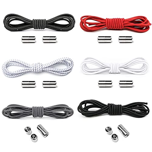 TaimeiMao 6 Paar Schleifenlose Schuhbänder Schnürsenkel mit Schnellverschluss elastische Schnürsenkel mit Metallverschluss Tie Shoelaces Gummi Schuhband Metallkapsel für Sport Kinder von TaimeiMao