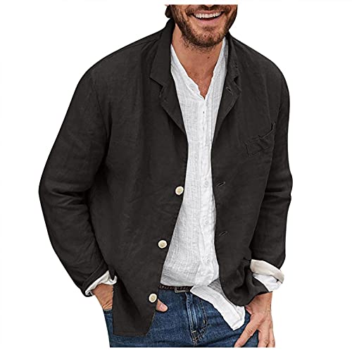 Tainala-Herren Leinen Blazer Herren, Sakko Herren Regular Fit, Blazer Herren Sportlich, Leinen Sakko Mit DREI Knöpfen, Einfarbig, Leichte Anzugjacke Freizeitjacke für Business Hochzeit (3XL, Schwarz) von Tainala-Herren