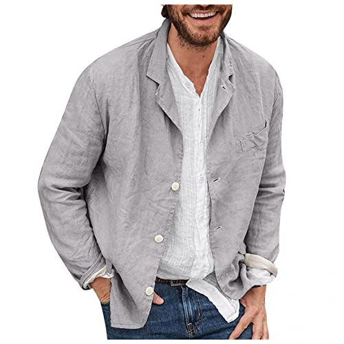 Tainala-Herren Leinen Blazer Herren, Sakko Herren Regular Fit, Blazer Herren Sportlich, Leinen Sakko Mit DREI Knöpfen, Einfarbig, Leichte Anzugjacke Freizeitjacke für Business Hochzeit (XL, Grau) von Tainala-Herren