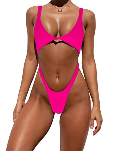 Tainehs Damen Sexy Einteiler Bikini Badeanzüge hoch geschnitten Freche Bademode Tanga Hose Badeanzüge - Rot - Small von Tainehs