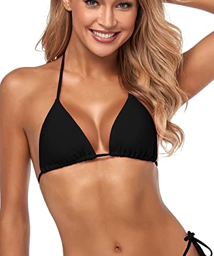 Tainehs Damen Sexy Neckholder Tanga Bikini Tie Zwei Seiten Bottom Triangle Bikini Badeanzüge, Schwarz, XX-Large von Tainehs