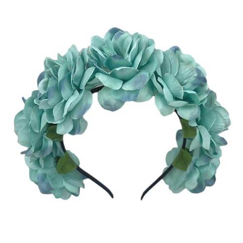 Tainrunse Blumen-Dekor-Stirnband, Kunstblumen-Haarband, Kunstrose, Retro-Stil, Kunstblumen-Dekor, Krone, Stirnband für Damen, Blau von Tainrunse