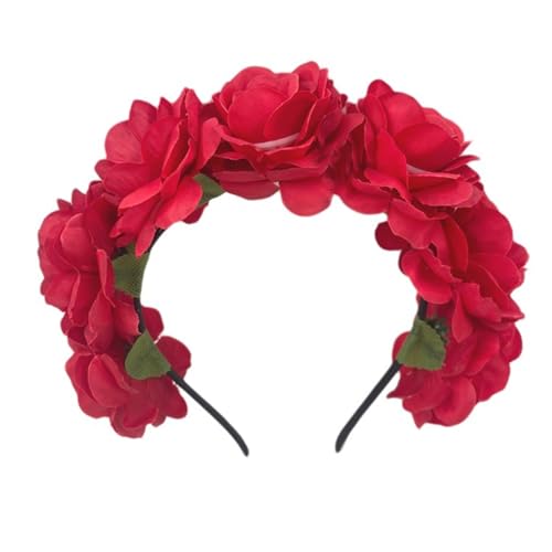 Tainrunse Blumen-Dekor-Stirnband, Kunstblumen-Haarband, Rosen-Imitat, Retro-Stil, Kunstblumen-Dekor, Krone, Stirnband für Damen, Rot von Tainrunse