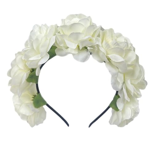 Tainrunse Blumen-Dekor-Stirnband, Kunstblumen-Haarband, Rosen-Imitat, Retro-Stil, Kunstblumen-Dekor, Krone, Stirnband für Damen, Weiß von Tainrunse